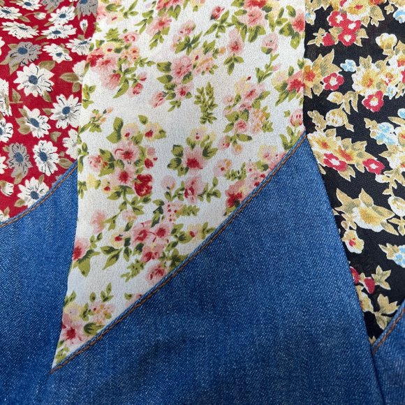 Stunning Vintage Cottagecore Patchwork Quilted Denim Midi Maxi Dress 70s 80s 90s - Picture 10 of 11